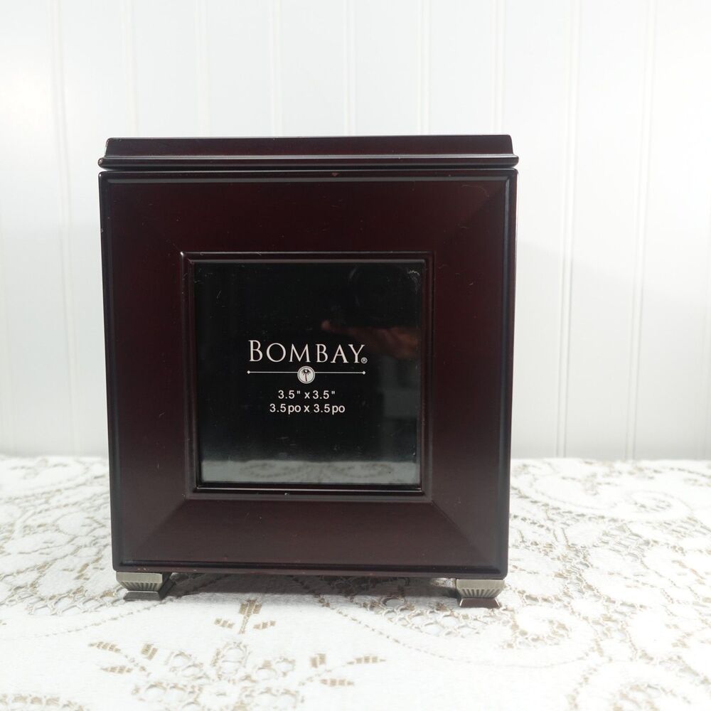 Bombay Company Wood Photo Box Organizer Dark Brown Mahogany Storage Holds - Picture 6 of 15